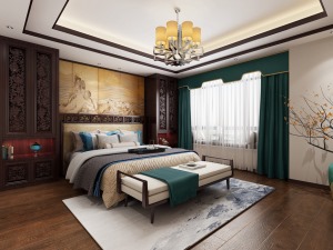【鲁班装饰】恒大江湾复式240平米中式风格装修效果图卧室
