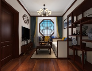 【鲁班装饰】和平春天四居室200平米新中式风格装修效果图客厅