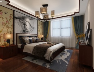 【鲁班装饰】和平春天四居室200平米新中式风格装修效果图卧室