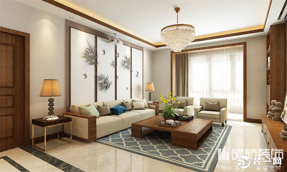 徐州国信上城学府143平新中式风格三居室客厅装修效果图