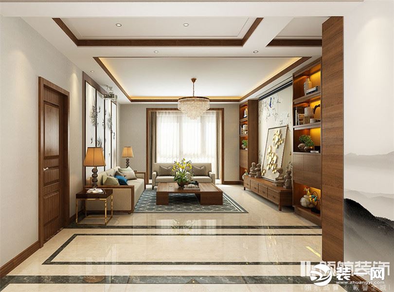 徐州国信上城学府143平新中式风格三居室客厅装修效果图
