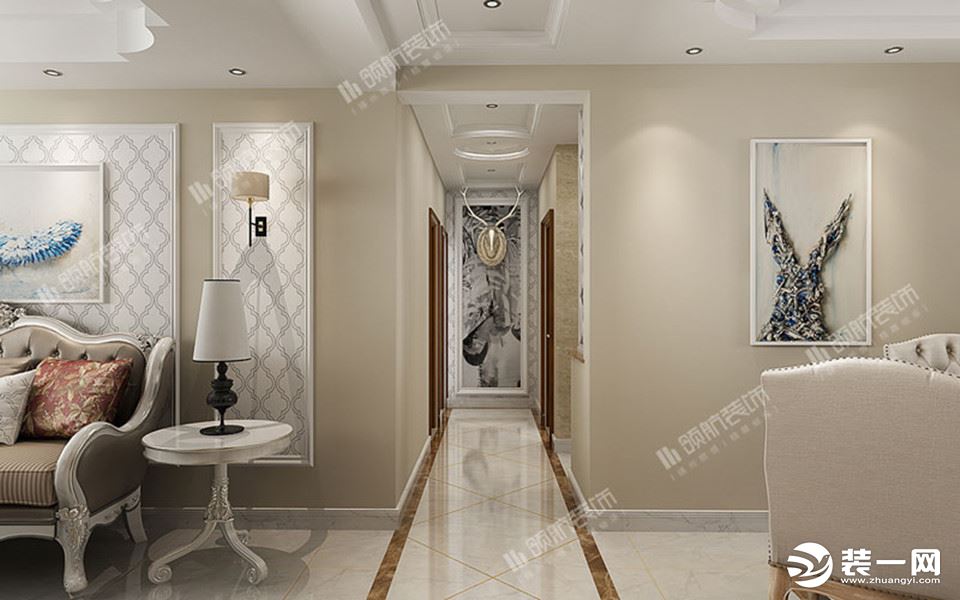 【领航装饰】徐州万达华府142平方户型欧式风格三居室客厅装修效果图