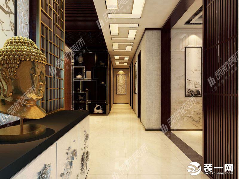 【领航装饰】徐州美的城139平方户型新中式风格三居室玄关装修效果图