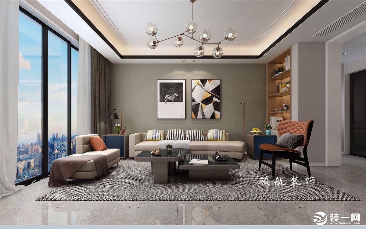 【领航装饰】徐州133平方户型现代风格三居室客厅装修效果图