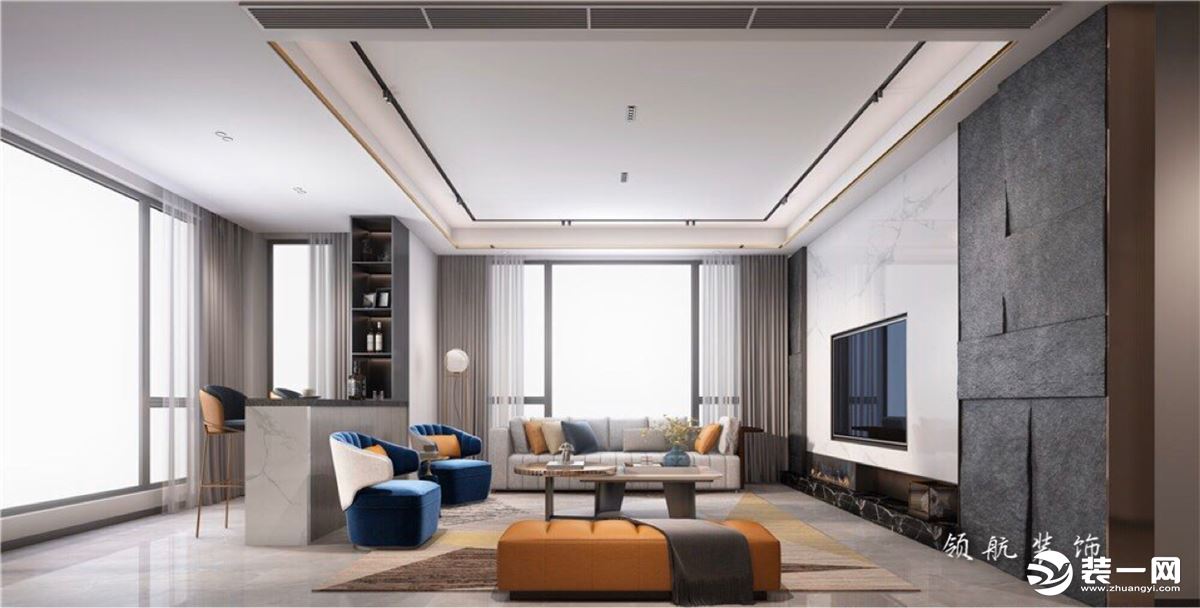【领航装饰】徐州180平方户型现代风格三室客厅装修效果图