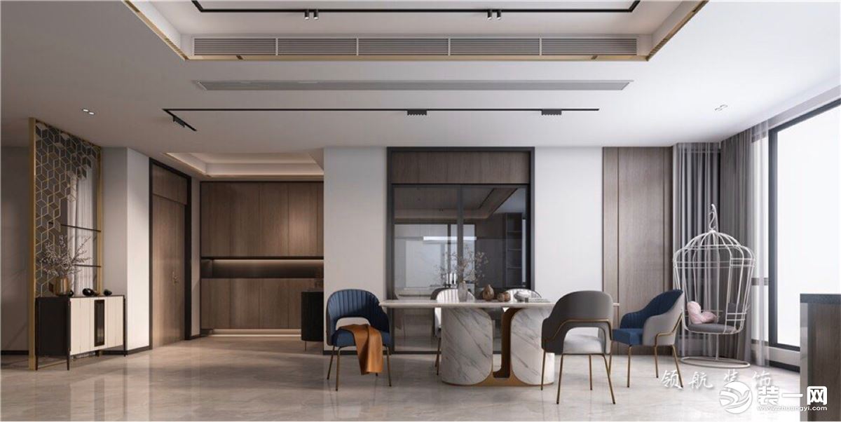 【领航装饰】徐州180平方户型现代风格三室餐厅装修效果图