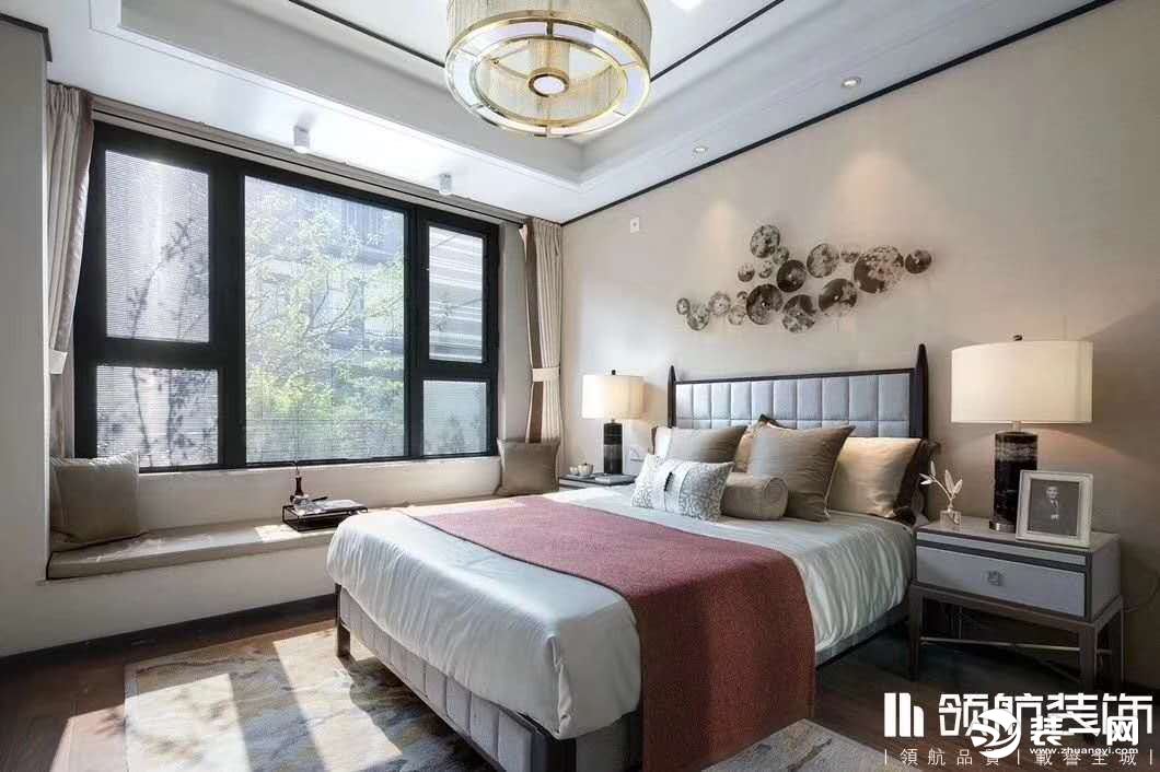 徐州橡树湾140平方户型新中式风格三室卧室装修效果图
