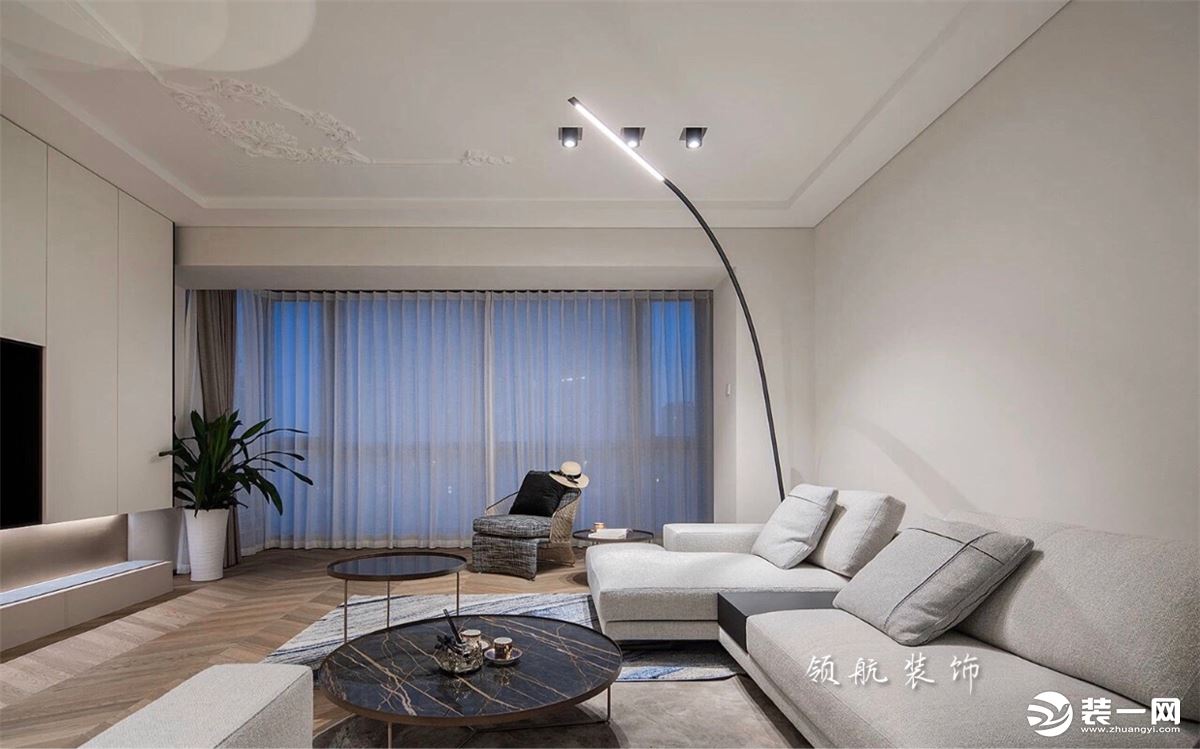 【领航装饰】徐州220平方户型现代轻奢风格三室客厅装修效果图