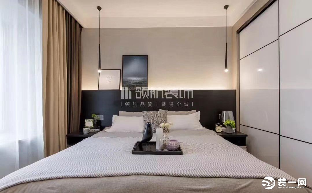 【领航装饰】徐州100平方户型现代轻奢风格三室卧室装修效果图