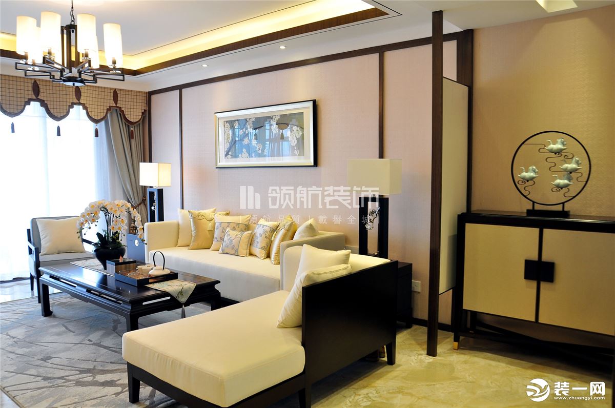 【领航装饰】徐州120平方户型新中式风格三室客厅装修效果图