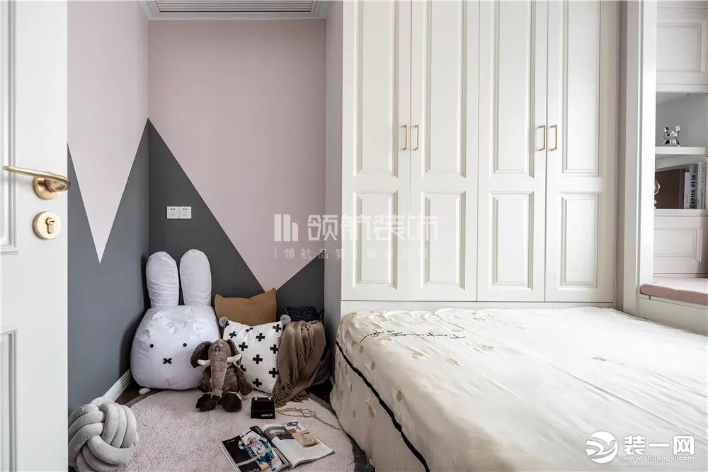 【领航装饰】徐州120平方户型美式轻奢风格三室卧室装修效果图