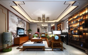 徐州御苑230平方户型新中式风格别墅客厅装修效果图