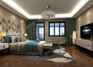 徐州御苑230平方户型新中式风格别墅卧室装修效果图