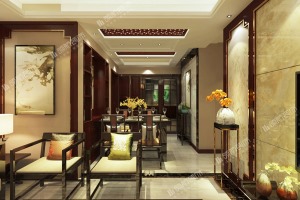 【领航装饰】徐州绿地商务城117平方户型新中式风格三居室客厅装修效果图
