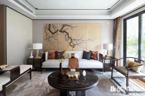 徐州橡树湾140平方户型新中式风格三室客厅装修效果图