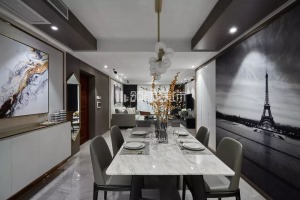 【领航装饰】徐州130平方户型现代风格三室餐厅装修效果图