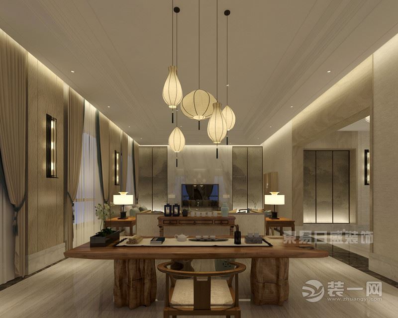 金泽园 540平米 造价65万新中式别墅电视背景