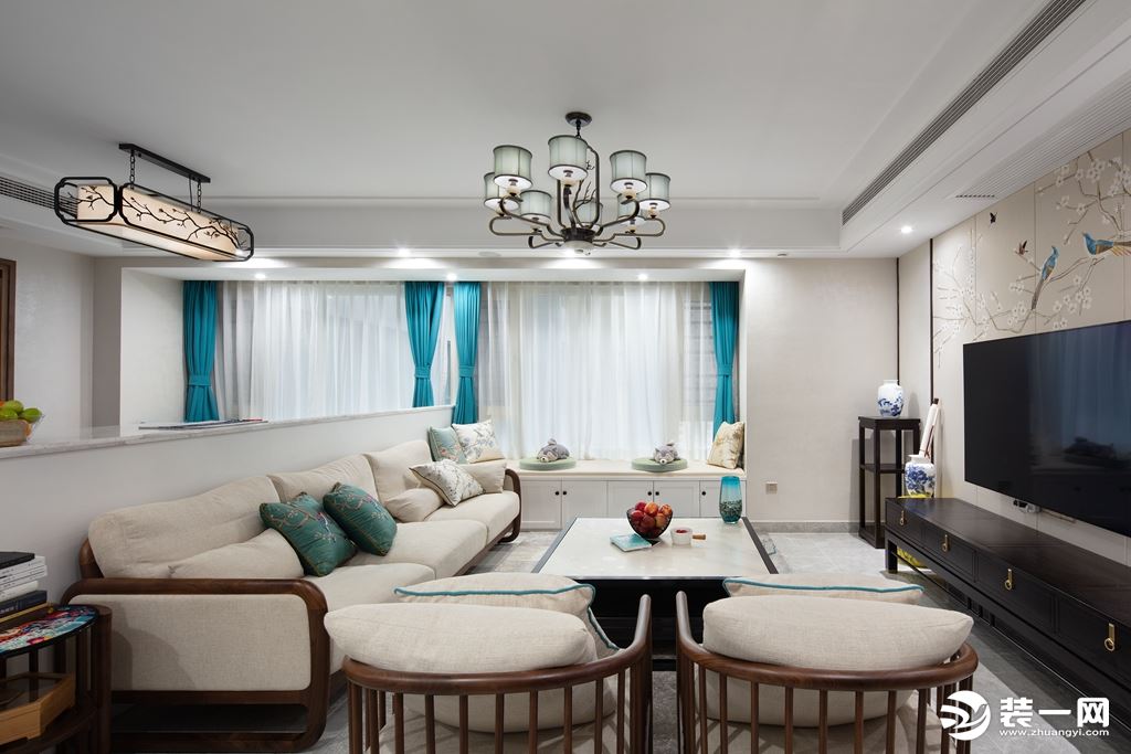 长沙速美超级家 北辰三角洲140㎡ 平层 新中式风格 造价32万 客厅