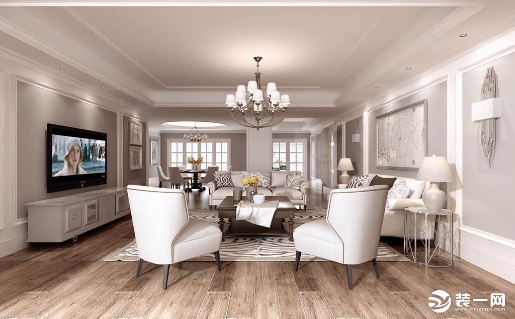 长沙速美超级家 藏珑350㎡ 平层 轻奢风格 造价60万 客厅