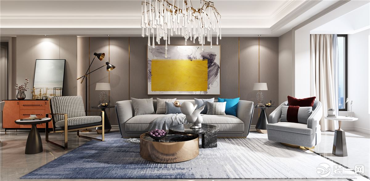 长沙速美超级家 五矿万境蓝山217㎡ 复式 美式风格 造价40万 沙发背景墙