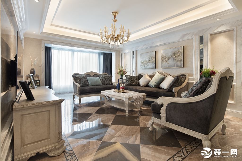 长沙速美超级家 北辰三角洲280㎡ 别墅 欧式风格 造价40万 客厅