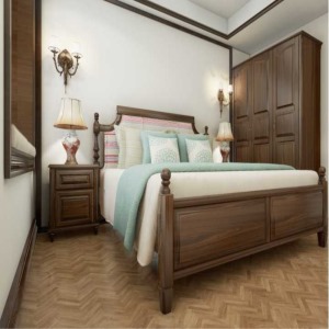 卧室 主卧的设计沿用了美式田园风格务实、规范、成熟的特点，宽敞的卧室有着历史气息，没有繁琐和豪华把美