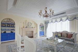 【佳天下装饰】-地中海装修风格-白灰泥墙、连续的拱廊与拱门，陶砖、海蓝色的屋瓦和门窗。