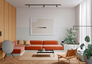 清新绿植+天然木纹，橙色系温暖住宅