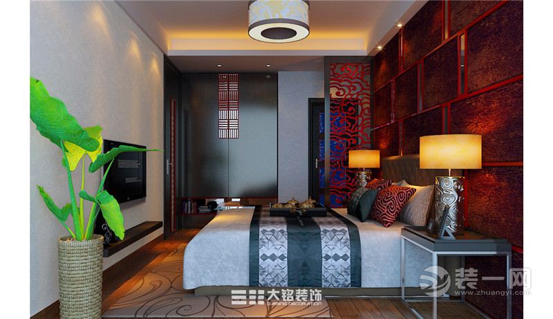 郑州红星国际小区139平三居室中式风格装修红星国际B主卧室