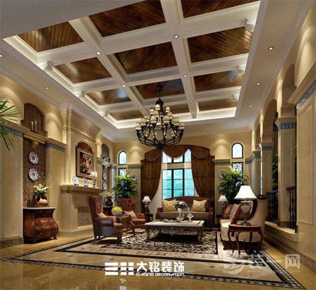 郑州思念果岭160平四居室美式风格装修客厅