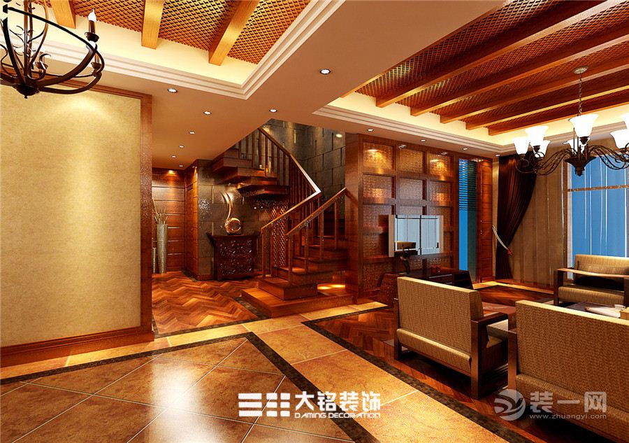郑州荣域福湾大户型228平东南亚风格装修一楼客厅