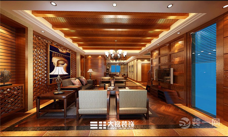 郑州荣域福湾大户型228平东南亚风格装修一楼客厅2