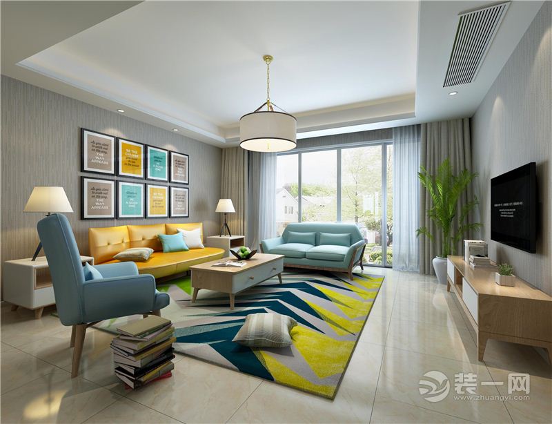 郑州绿城百合130平三居室现代简约风格装修客厅