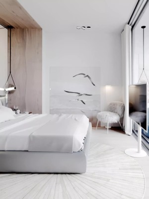 功能强大的床头收纳设计， 让整个空间弥漫着清爽的气息。