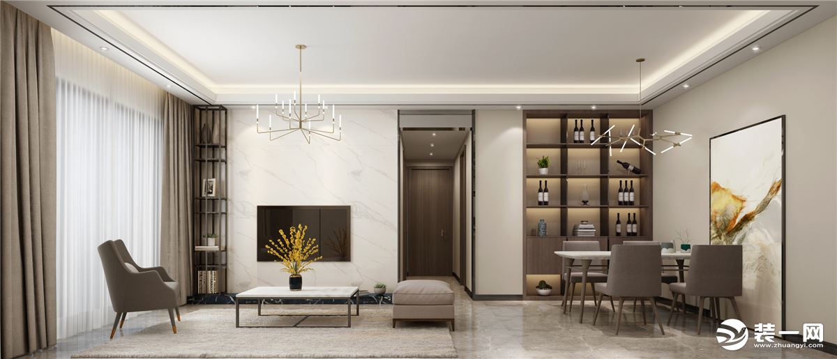 雅居乐一尺山居110㎡三居室现代轻奢风格客厅装修案例