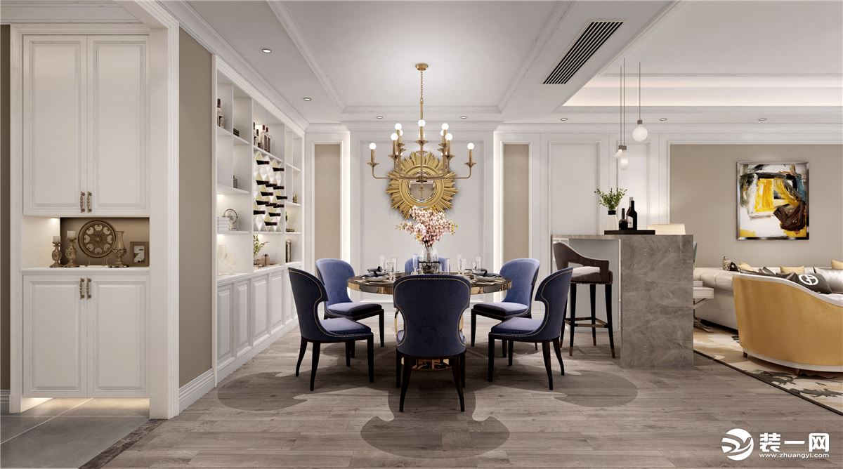 富力爱丁堡国际公寓189平三居室现代美式餐厅软装设计案例