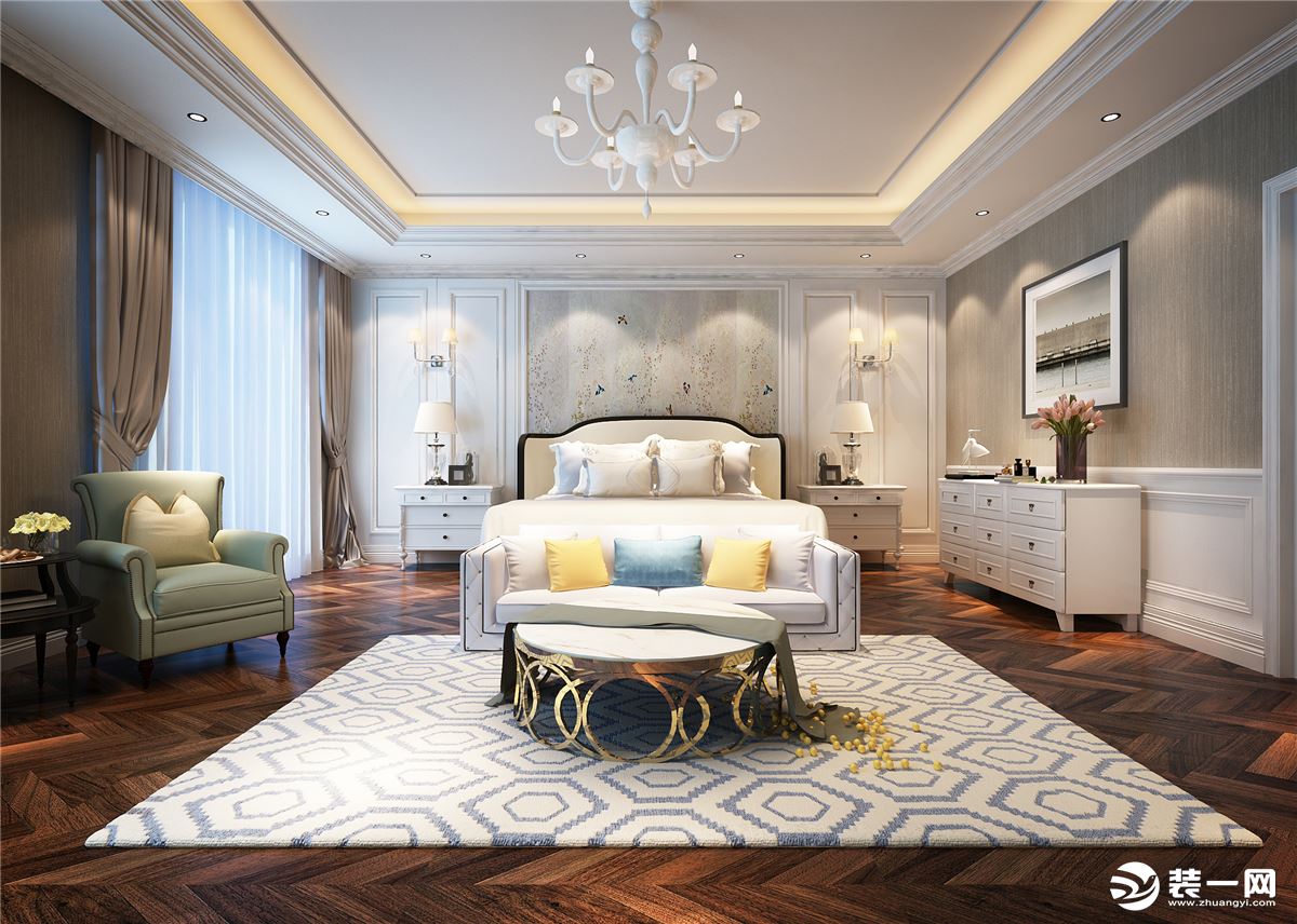 富力爱丁堡国际公寓189平三居室现代美式主卧软装设计案例