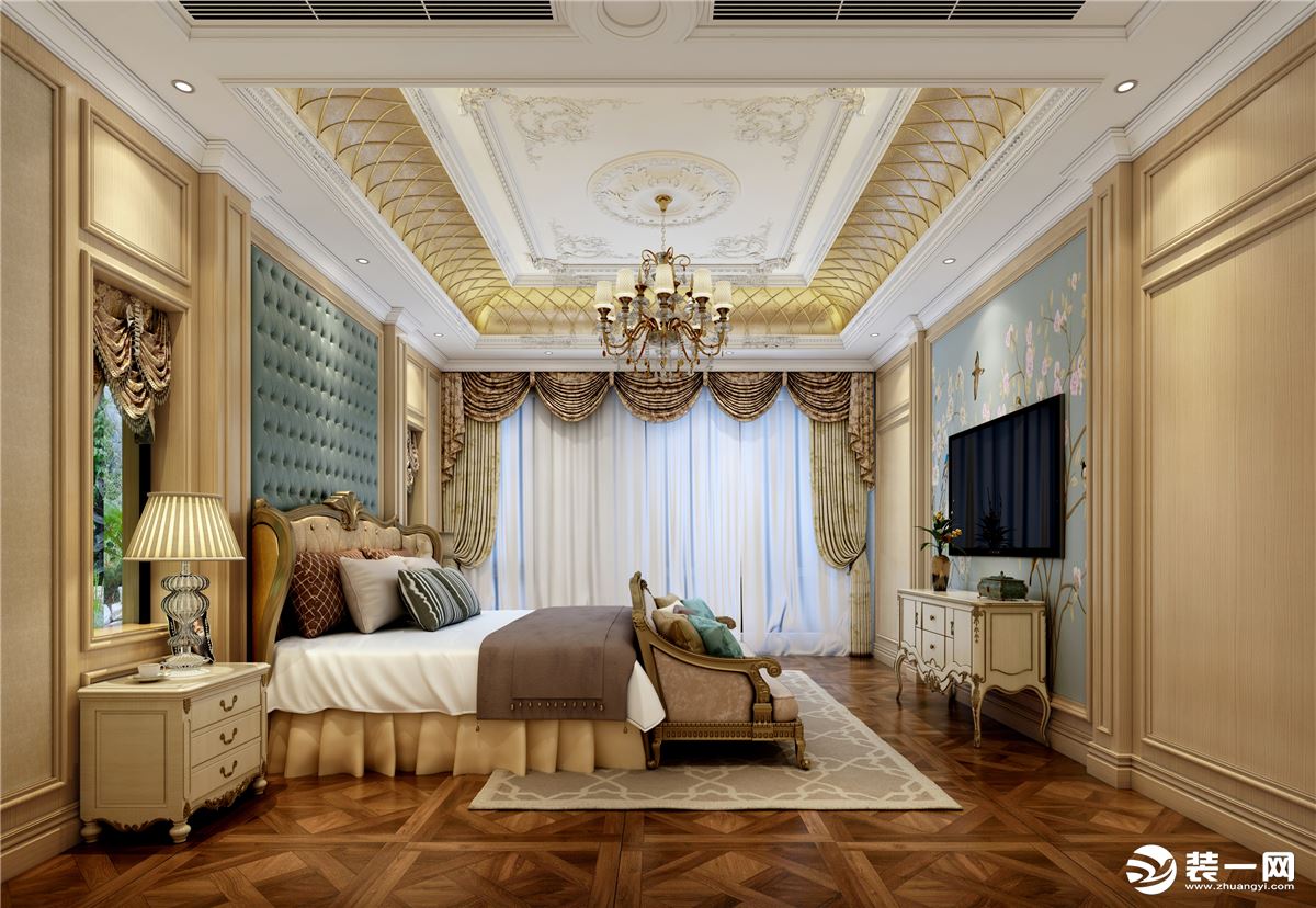 保利紫山450㎡联排别墅欧式古典风主卧装修设计案例