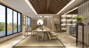 华侨城天鹅湖500㎡别墅新中式风格茶室装修效果图