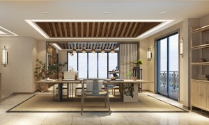 华侨城天鹅湖500㎡别墅新中式风格茶室装修效果图