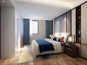 保利东滨147㎡四居室新中式风格卧室装修效果图