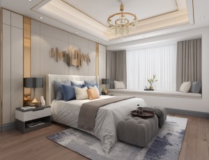 顺德伦教碧桂园159㎡四居室新中式+轻奢风格卧室装修案例