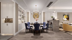 富力爱丁堡国际公寓189平三居室现代美式餐厅软装设计案例