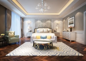 富力爱丁堡国际公寓189平三居室现代美式主卧软装设计案例