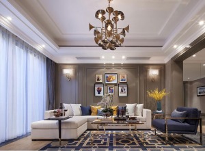华馨公寓198㎡四居室新古典风格效果图客厅1