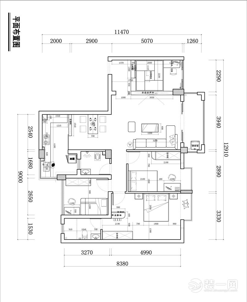 海伦堡120三室现代风格装修效果图平面图