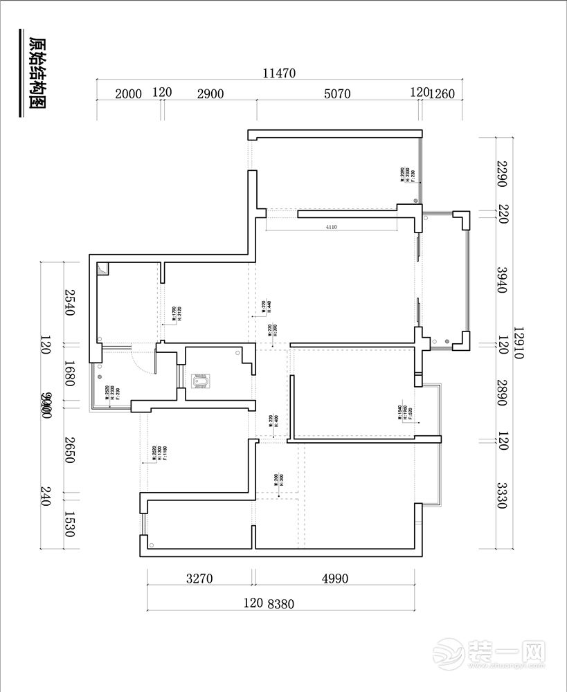 海伦堡120三室现代风格装修效果图原始图