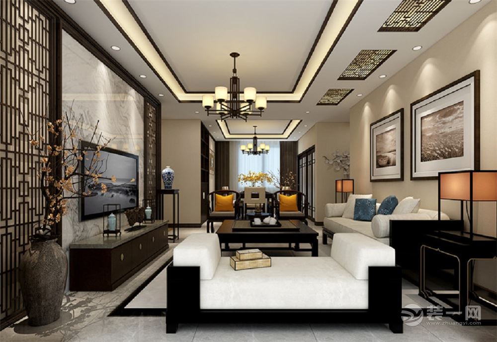 辉煌国际101平-三居室 造价11万 中式风格效果图
