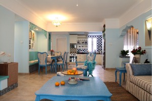 龙湖小区 119平 三居室 造价13万 地中海风格 客餐厅厨房