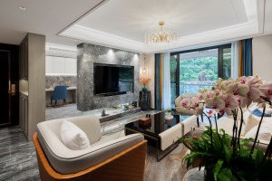 简约风格横厅式设计欧也装饰 嘉誉湾 现代风格，客厅横厅设计